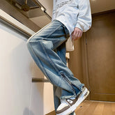 Hearujoy 2024 Spring New Fashion Side Zipper Casual Jean Pants Men High Street Loose Straight Pant Mens Vintage All-match Trousers